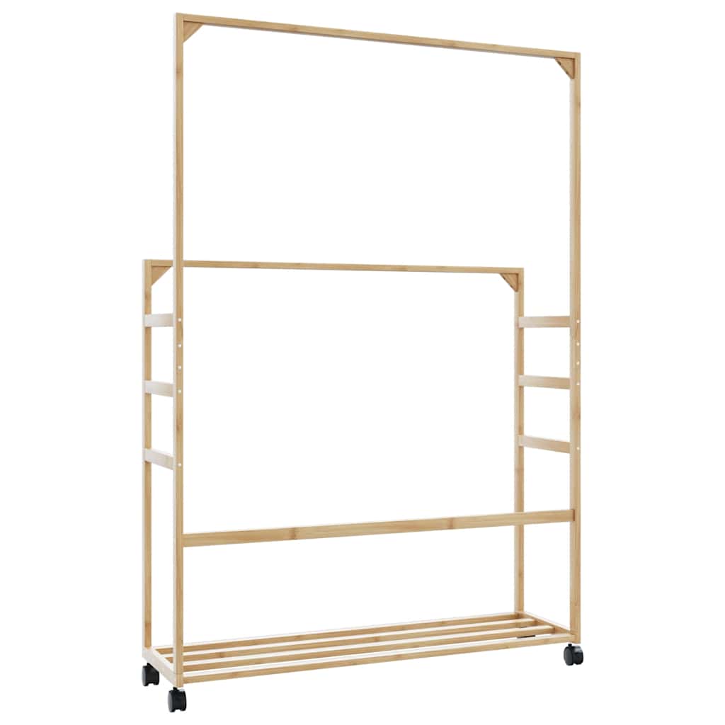 Clothes rack with shelves and wheels 90x35x155 cm bamboo - number 6.