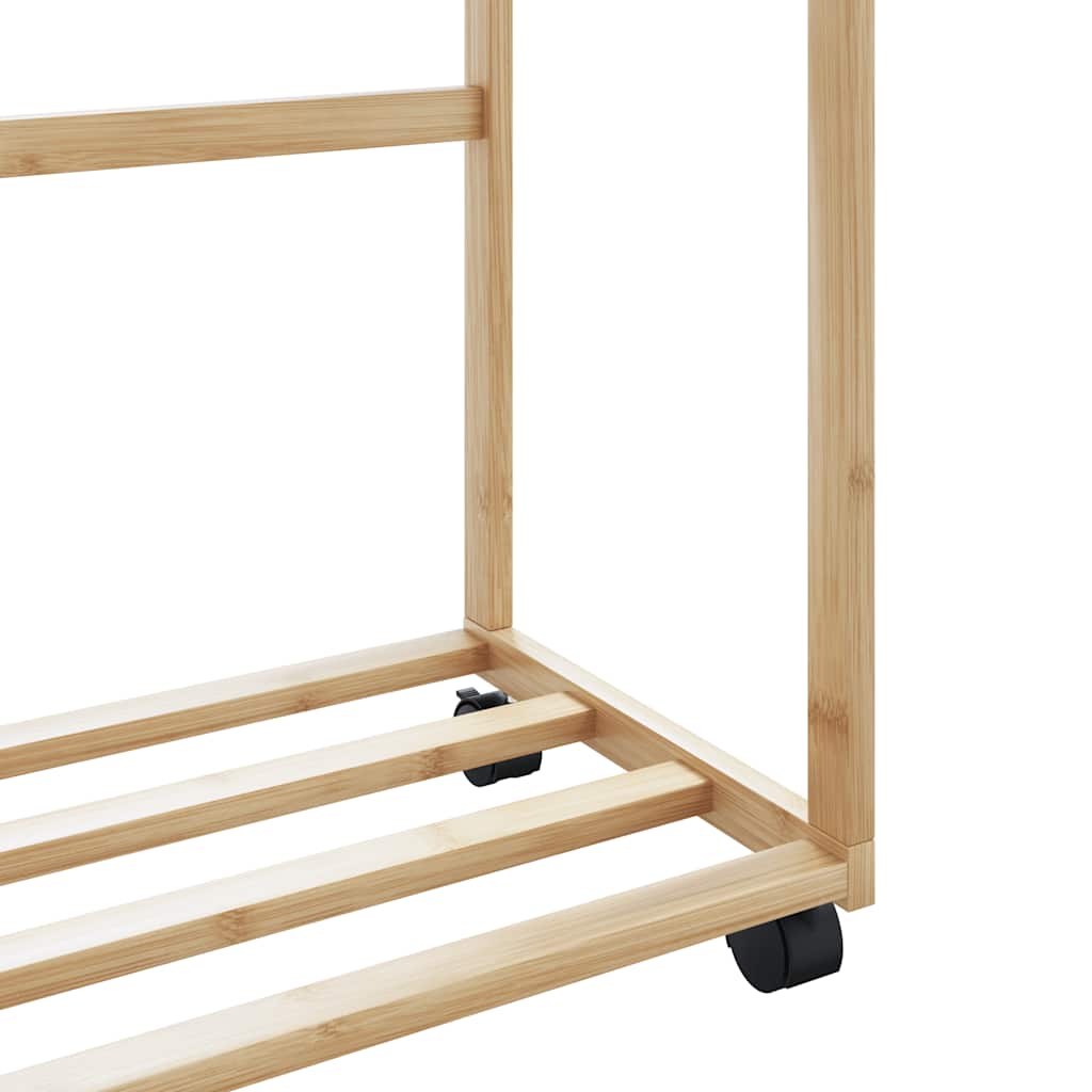 Clothes rack with shelves and wheels 90x35x155 cm bamboo - number 8.