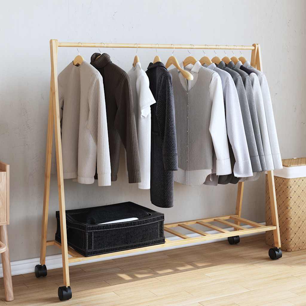 Clothes rack with shelves and wheels 106x34x106.5 cm - 1, with wheels, bamboo - number 3.