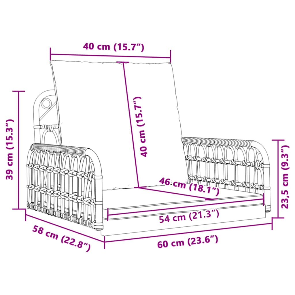 Hængestol med hynder 63x58x39 cm polyrattan og stål - number 10.