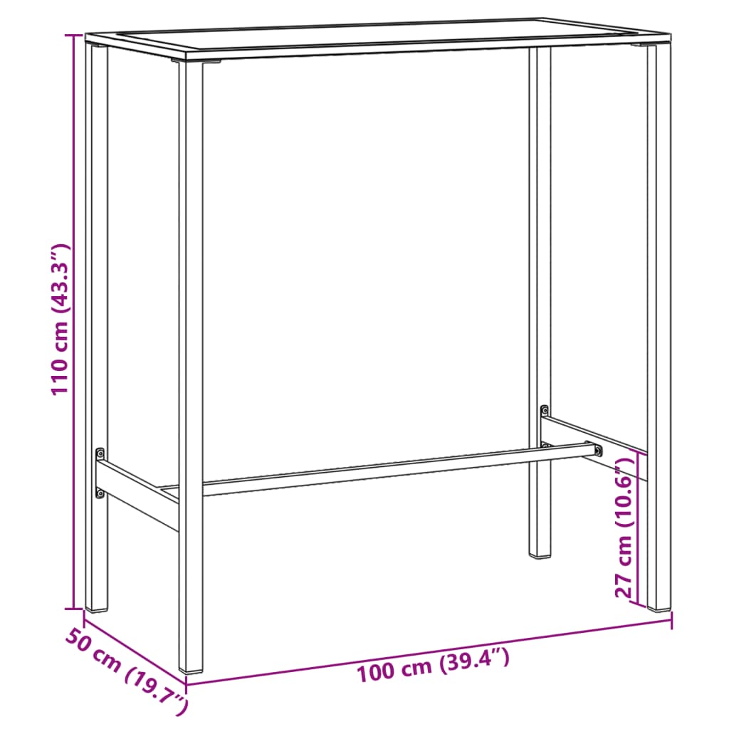 Barbord pulverlakeret stål sort - 100 x 50 x 110 cm, 1 - number 8.
