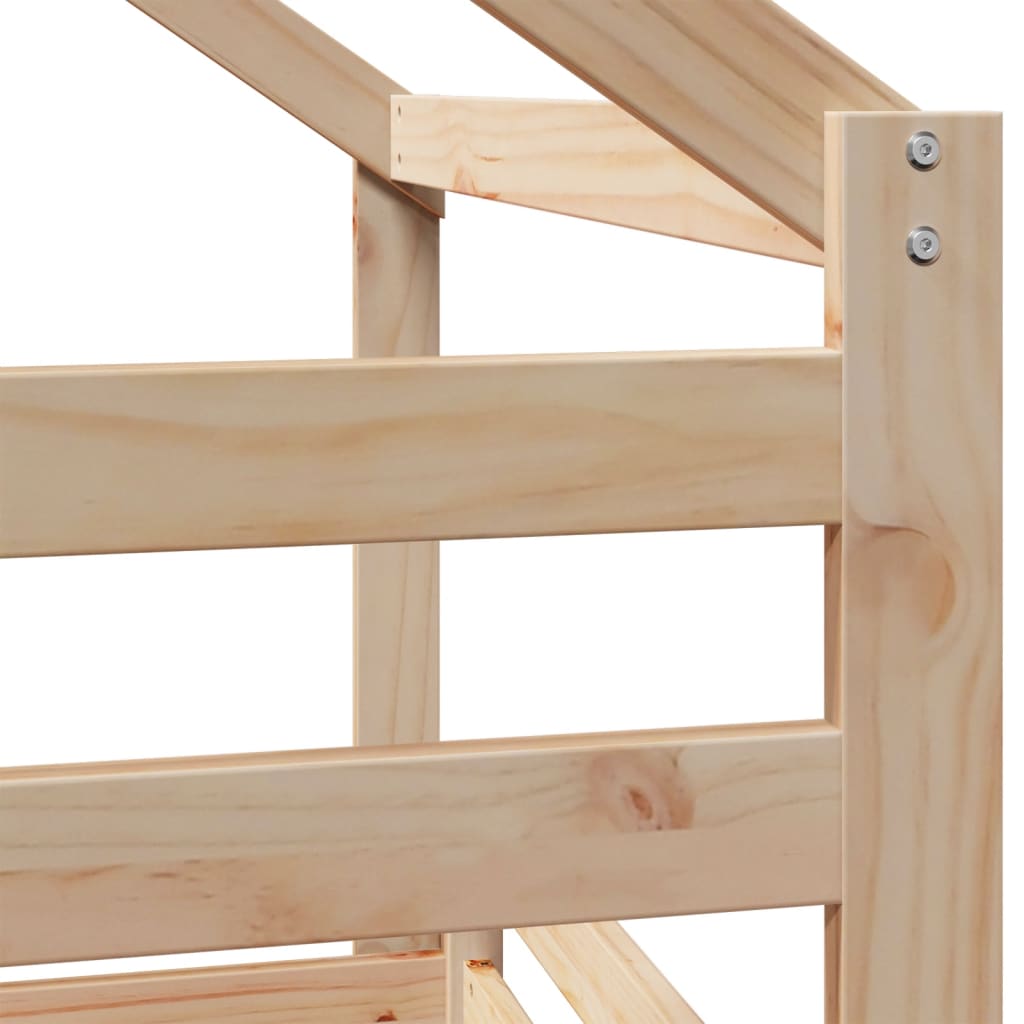 Højseng med stige og tag massivt fyrretræ - naturfarvet, 90 x 200 cm - number 9.