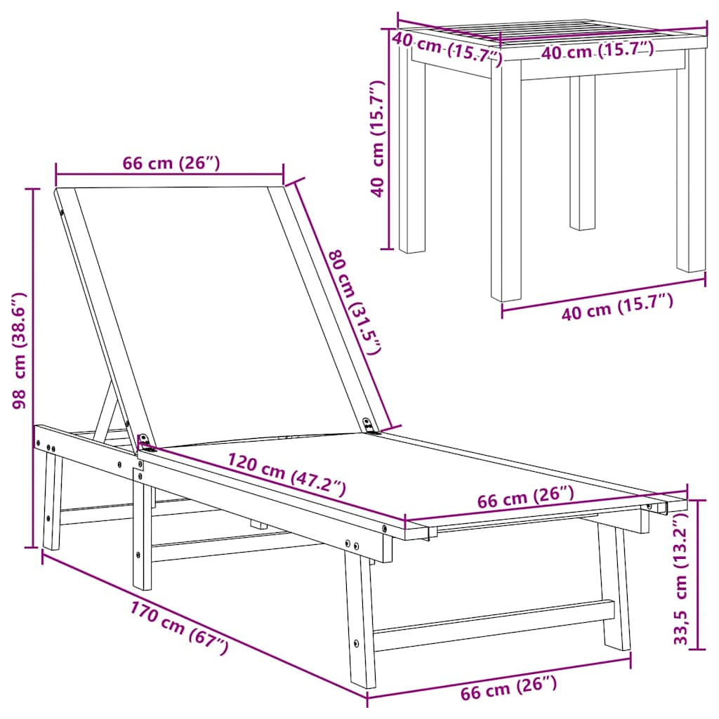 Ležaljka sa stolom od punog bagremovog drva i tekstila - plava, 1, ležaljka + stol - number 11.