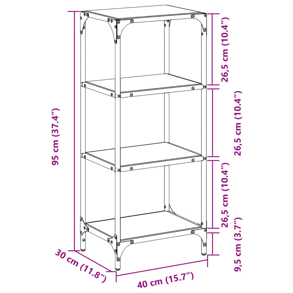 Storage rack with glass top steel - black, 40 x 30 x 95 cm, 1 - number 9.
