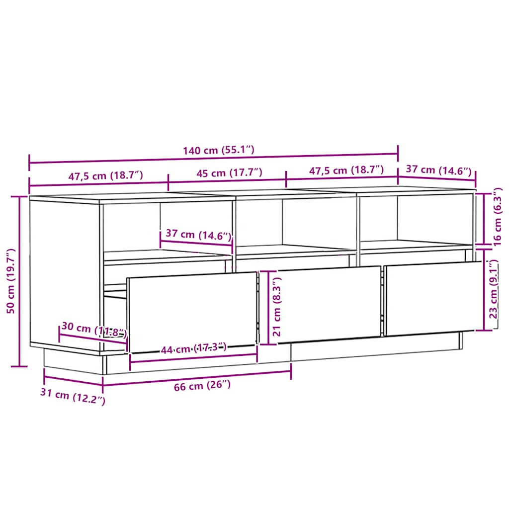 Tv-bord 140x37x50 cm heltre furu gyllenbrun - number 12.