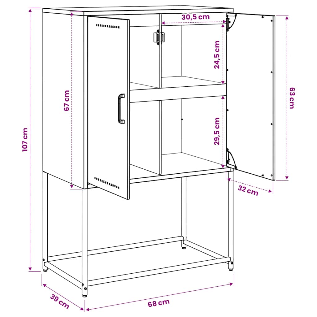 Skab 68,5x38,5x107 cm stål - hvid, 1 - number 12.