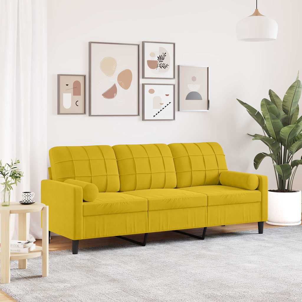 Sofa 3-osobowa z poduszkami dekoracyjnymi welur - żółta, 180 cm - number 1.