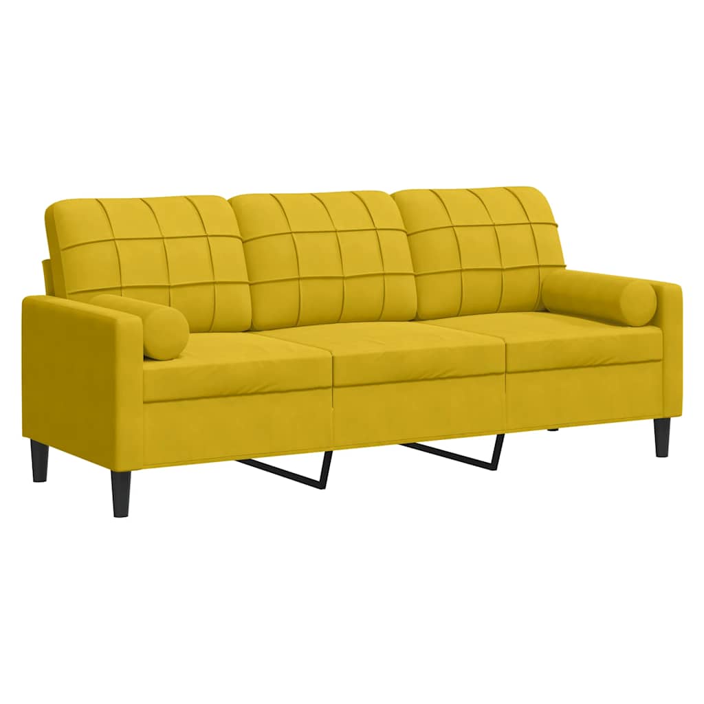 Sofa za 3 osobe s ukrasnim jastucima velur - žuta, 180 cm - number 2.