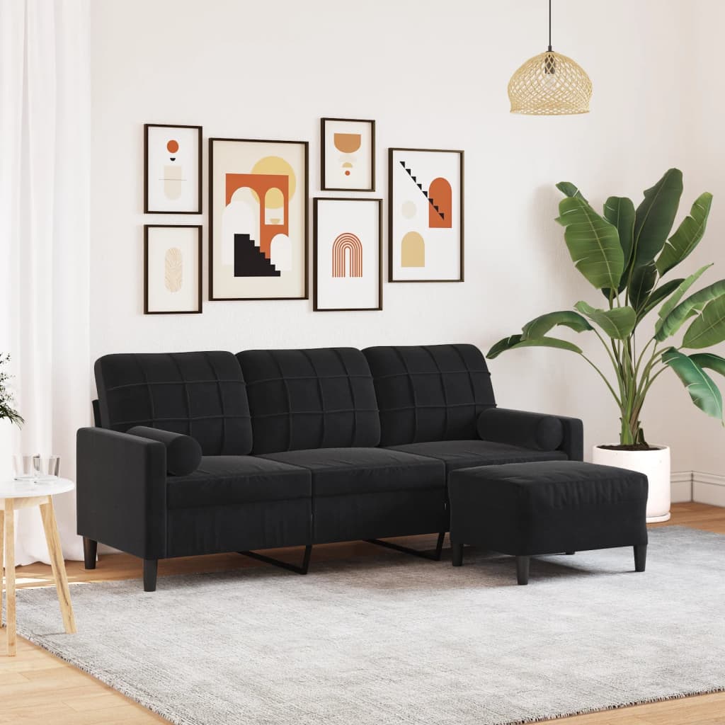 3 -osobowa sofa z podnórzem welur - czarny, 180 cm - number 1.