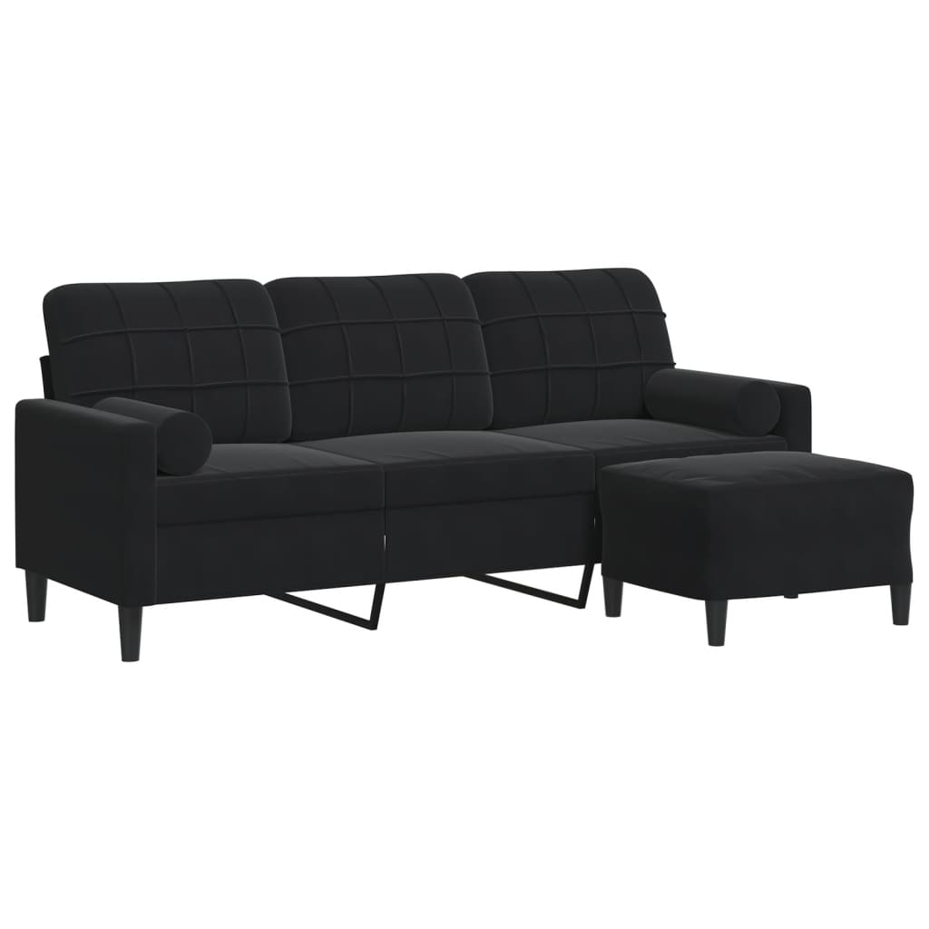 3-personers sofa med fodskammel velour - sort, 180 cm - number 2.