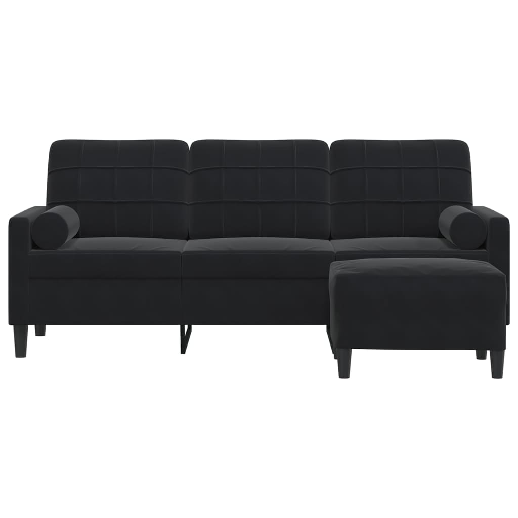 3-personers sofa med fodskammel velour - sort, 180 cm - number 3.