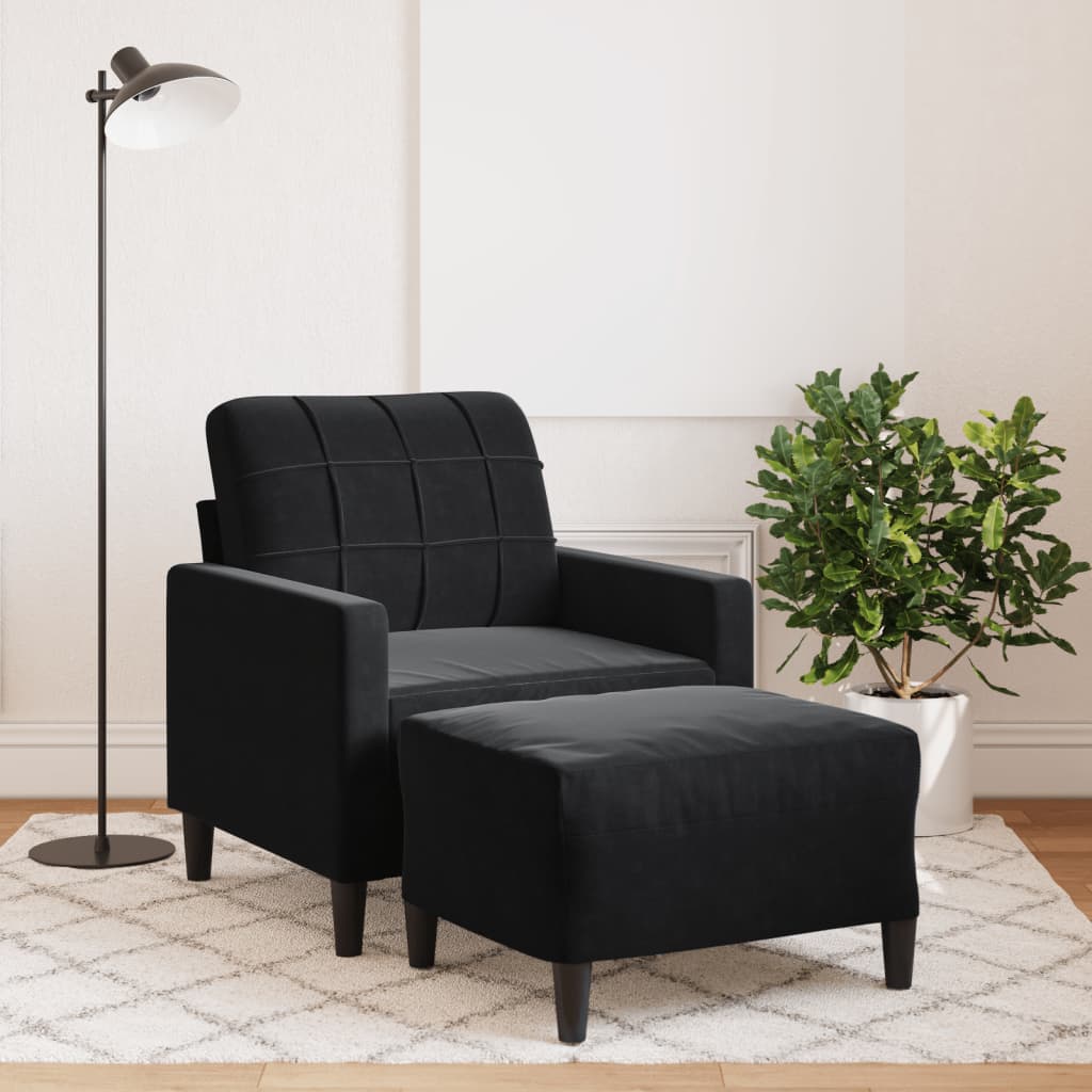 Sofa fotel z podnóżkiem 60 cm welur - czarny - number 1.