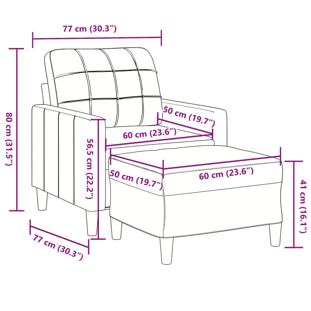 Sofa fotel z podnóżkiem 60 cm welur - czarny - number 7.