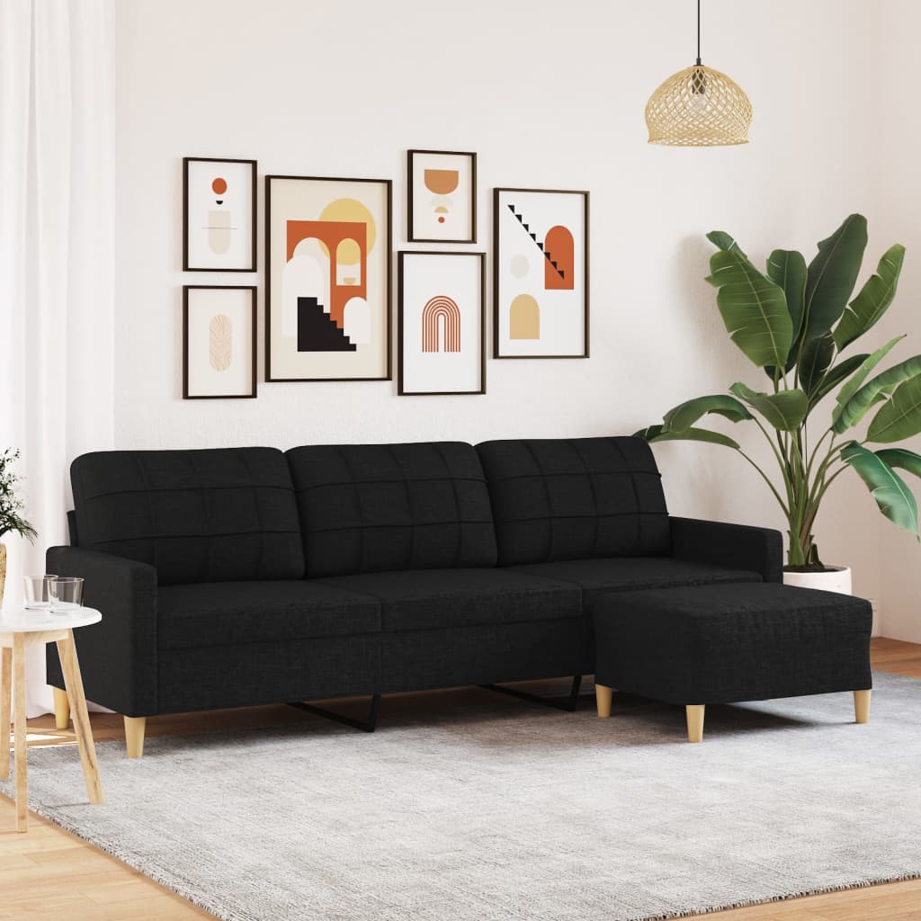 Sofa 3-osobowa z podnóżkiem tkanina - czarna, 210 cm - number 1.