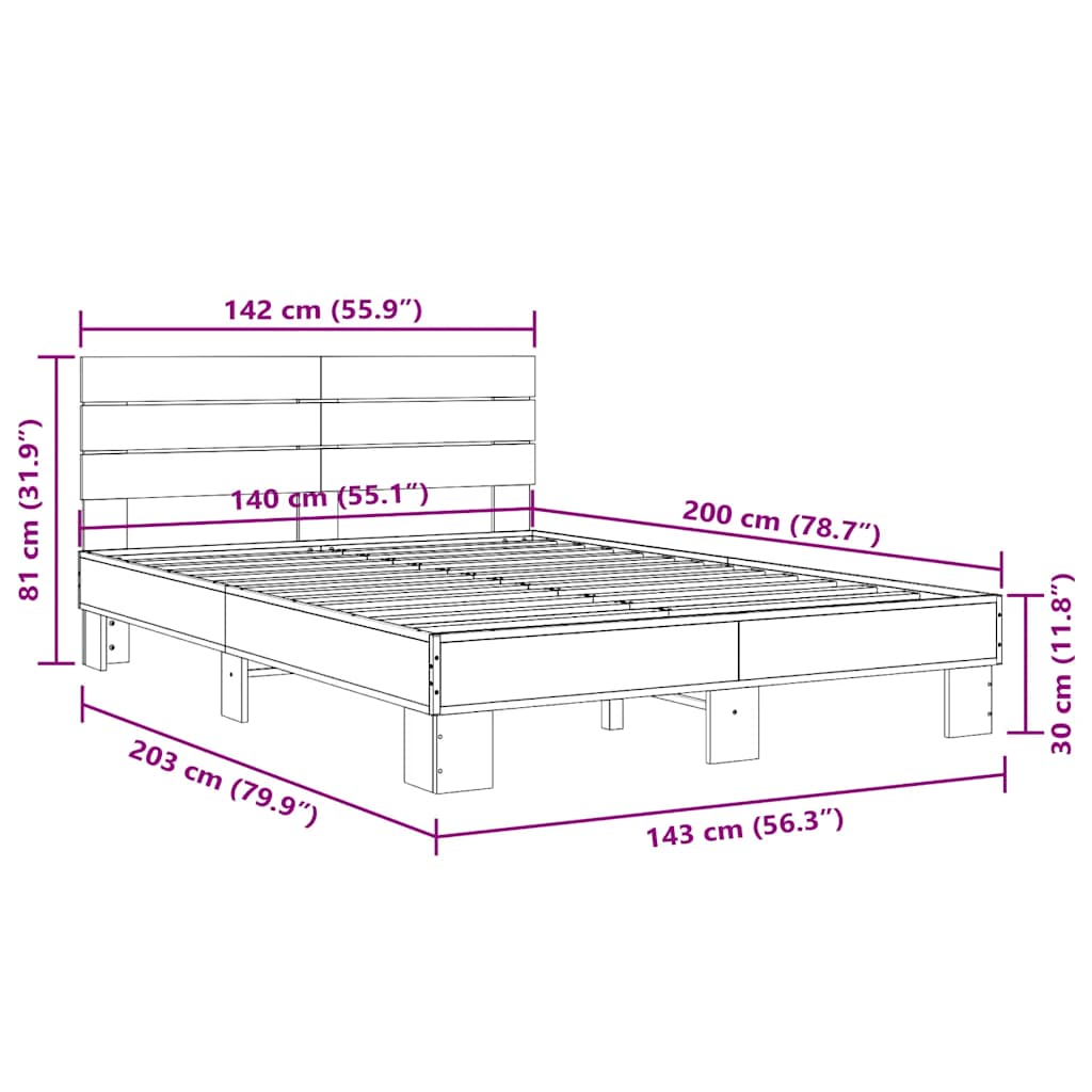 Sengestel konstrueret træ og metal - sort, 140 x 200 cm - number 9.