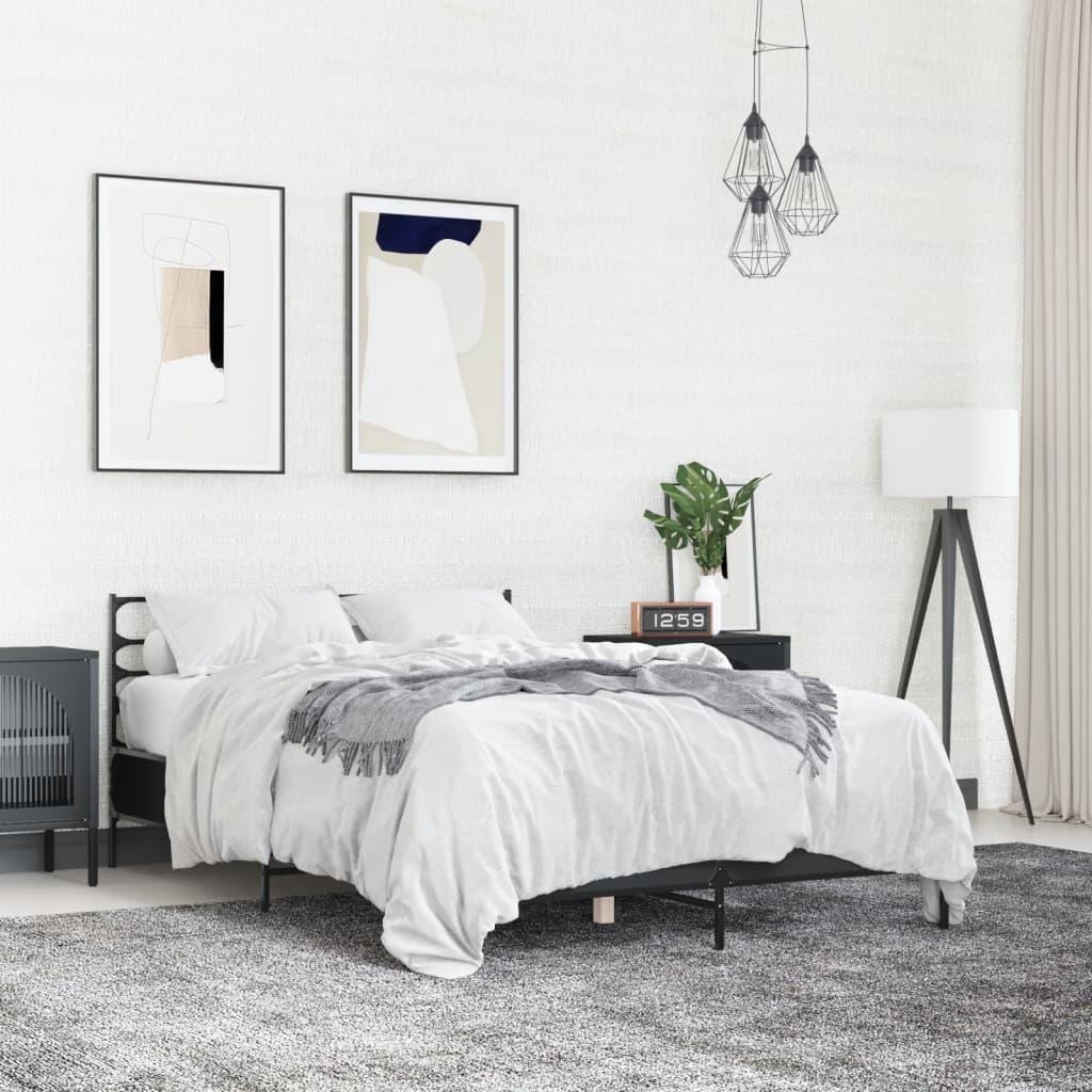 Sengestel konstrueret træ og metal - sort, 140 x 190 cm - number 1.