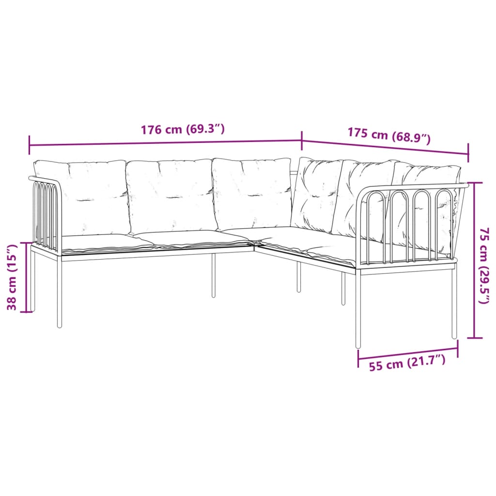 Outdoor sofa set with cushions steel and textilene black - tube, 1 - number 10.