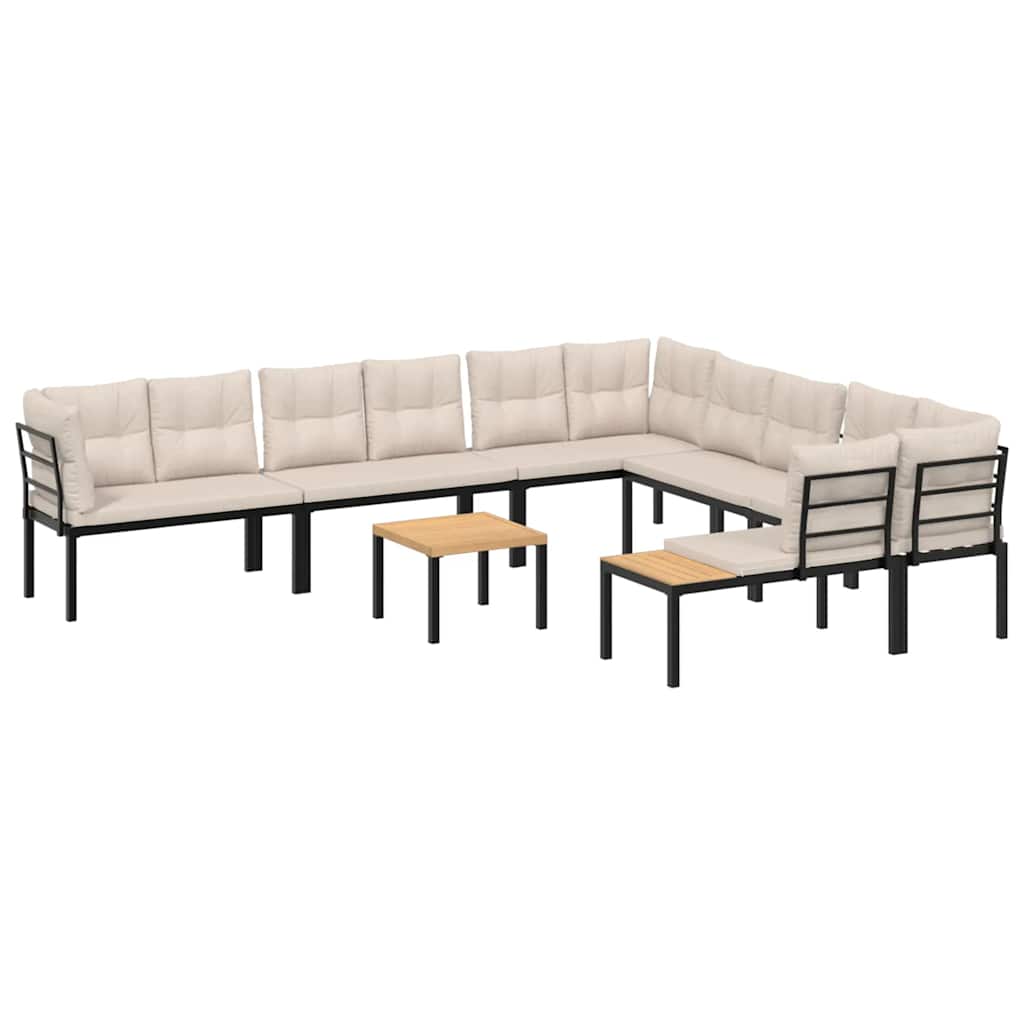 Kauč ​​za vrt 7 dijelova s ​​jastucima s prahom obloženim čeličnim crnim - siva -brown, sa stolom, 1 - number 2.