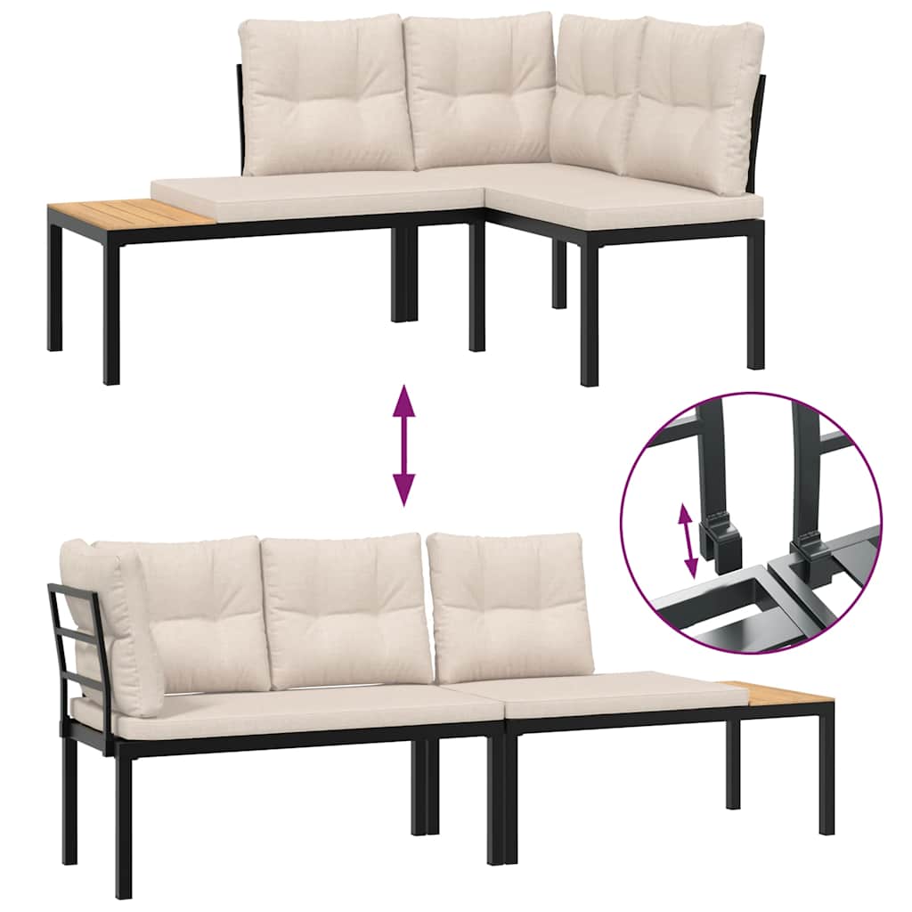 Kauč ​​za vrt 7 dijelova s ​​jastucima s prahom obloženim čeličnim crnim - siva -brown, sa stolom, 1 - number 7.