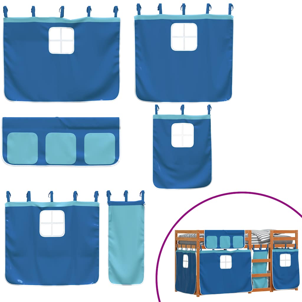 Køjeseng med gardiner massivt fyrretræ - brun og blå, 90 x 200 cm - number 10.