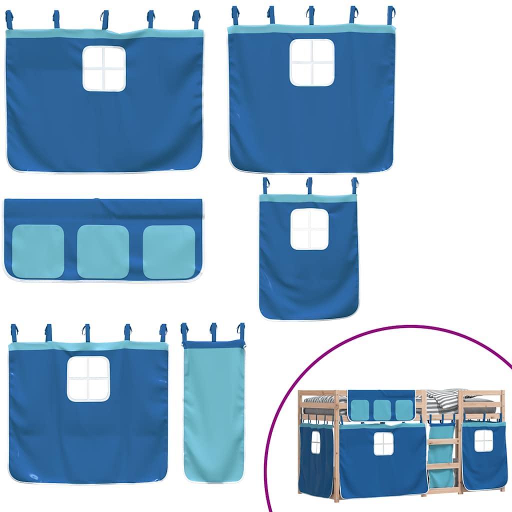 Køjeseng med gardiner massivt fyrretræ - blå, 90 x 200 cm - number 10.