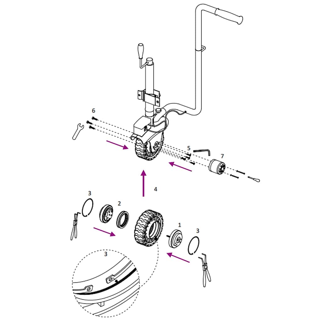 Hjul til næsehjul ø19,5x10 cm aluminium og gummi - number 5.