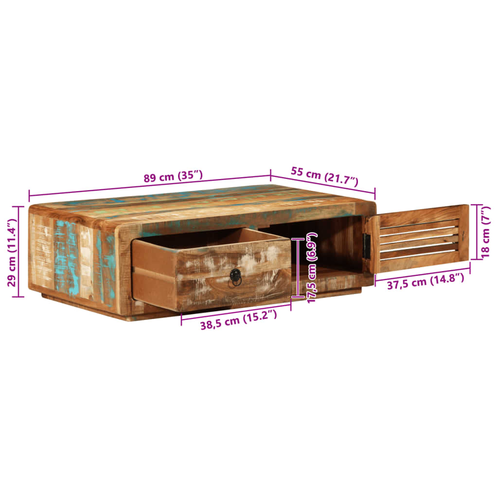 Sofabord 89x55x29 cm massivt genbrugstræ - number 9.