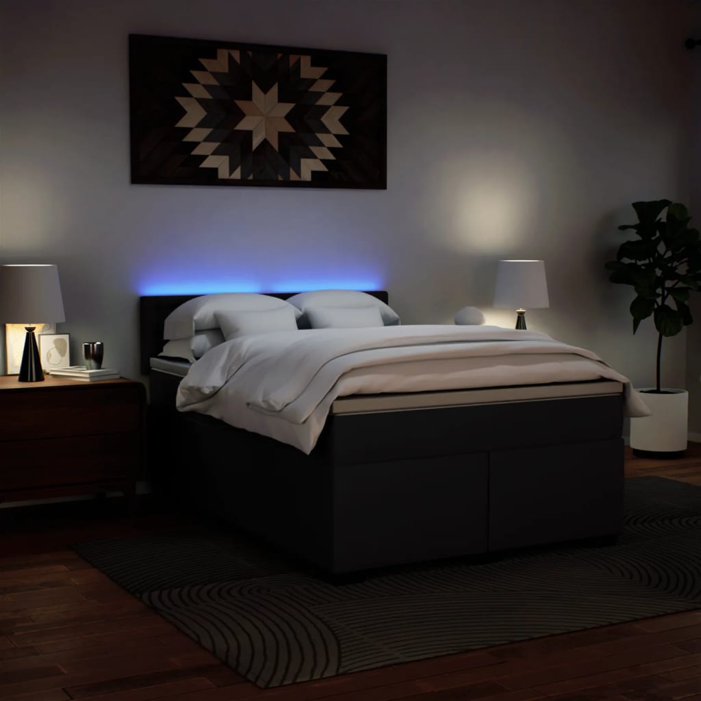 Kontinentalseng kunstlæder - sort, 160 x 200 cm, knapper - number 5.