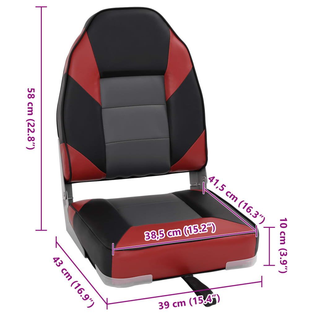 Bådsæde med høj ryg 39x43x58 cm foldbart - rød og sort, 1, basis - number 12.