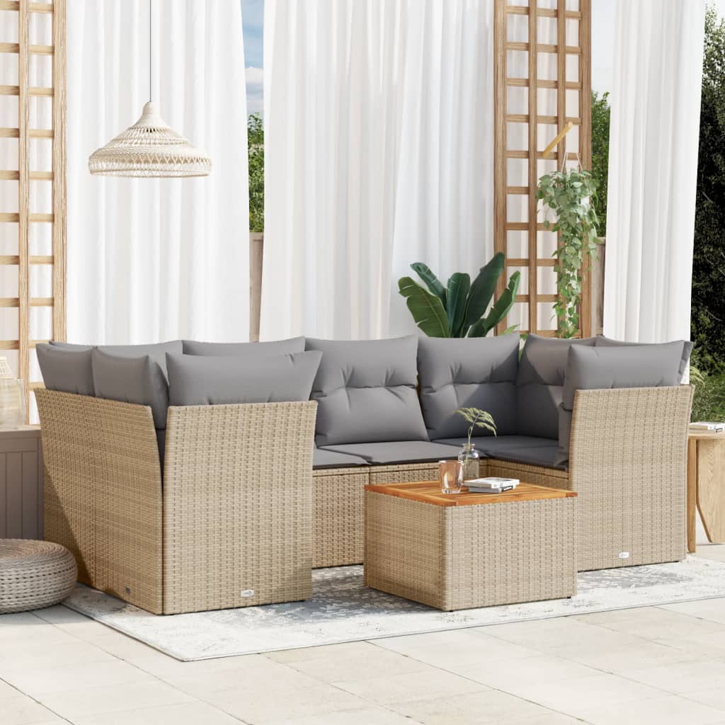Hagesett sett 7 deler med puter polyrattan beige - blandet beige, ooo 15, 1 - number 1.