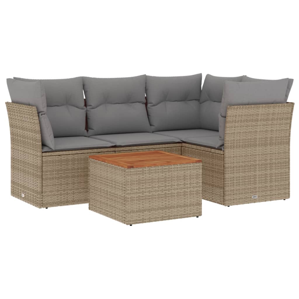 Hagesett sett 5 deler med puter polyrattan beige - blandet beige og lysegrå, ooo 3, 1 - number 2.