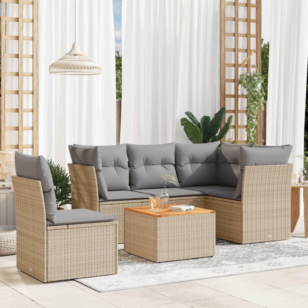 Havesofasæt 6 dele med hynder polyrattan beige - blandet beige og grå, bord + 3x hjørnedel + 2x midterdel, 1 - number 1.