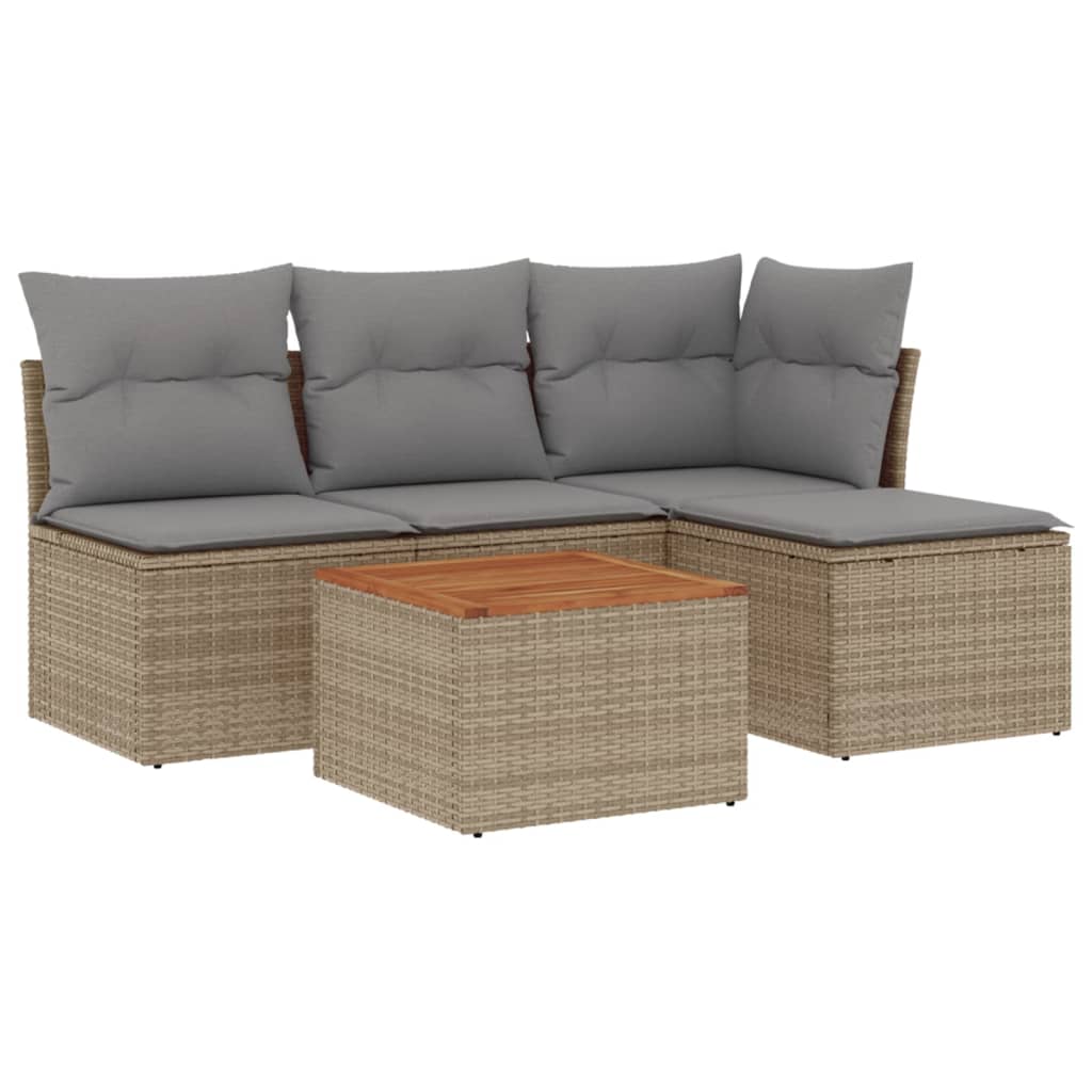 Hagesett sett 5 deler med puter polyrattan beige - blandet beige og lysegrå, ooo 2, 1 - number 2.
