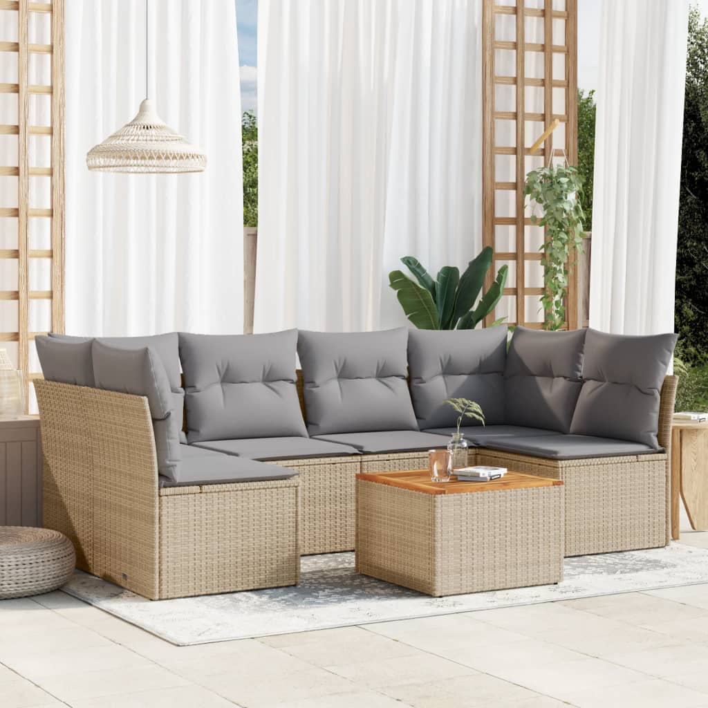 Hagesett sett 7 deler med puter polyrattan beige - mixed beige og gray, 4x middle del + 2x corner department + table, 1 - number 1.