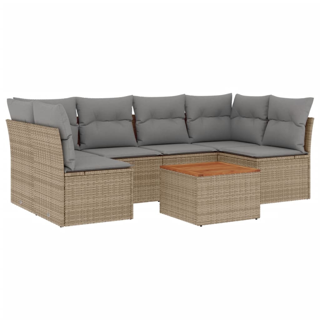 Hagesett sett 7 deler med puter polyrattan beige - mixed beige og gray, 4x middle del + 2x corner department + table, 1 - number 2.