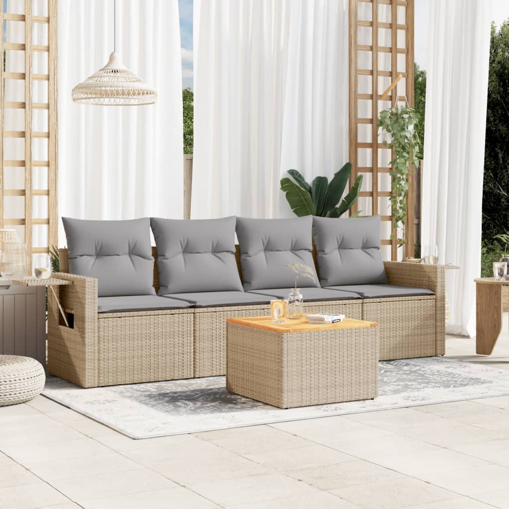 Hagesett sett 5 deler med puter polyrattan - blandet beige, ooo 20, 1 - number 1.