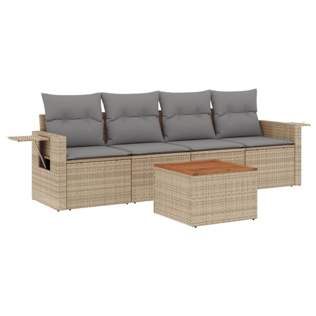 Hagesett sett 5 deler med puter polyrattan - blandet beige, ooo 20, 1 - number 2.
