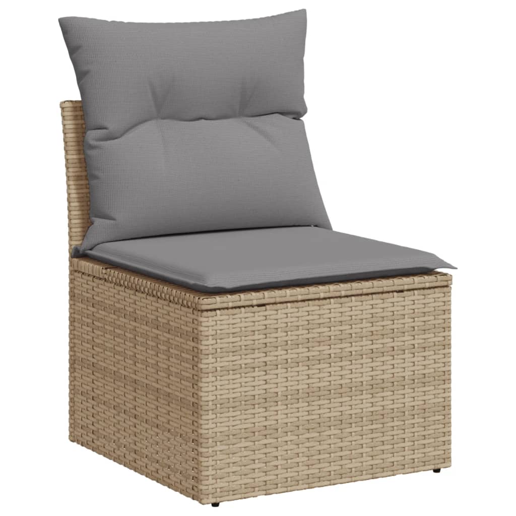 Hagesett sett 8 deler med puter polyrattan beige - blandet beige og lysegrå, ooo 15, 1 - number 7.