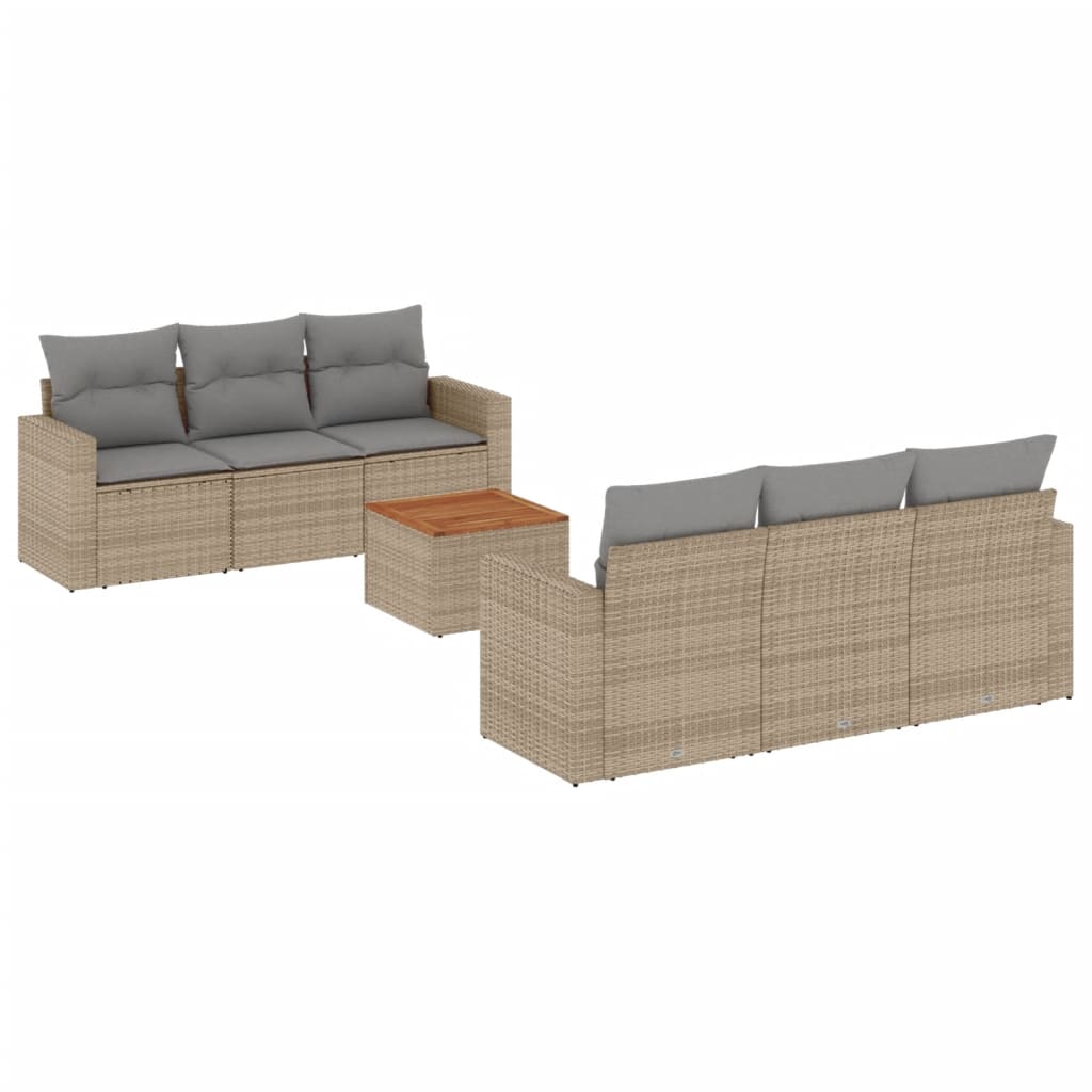 Hagesett sett 7 deler med puter polyrattan beige - blandet beige og lysegrå, ooo 9, 1 - number 2.