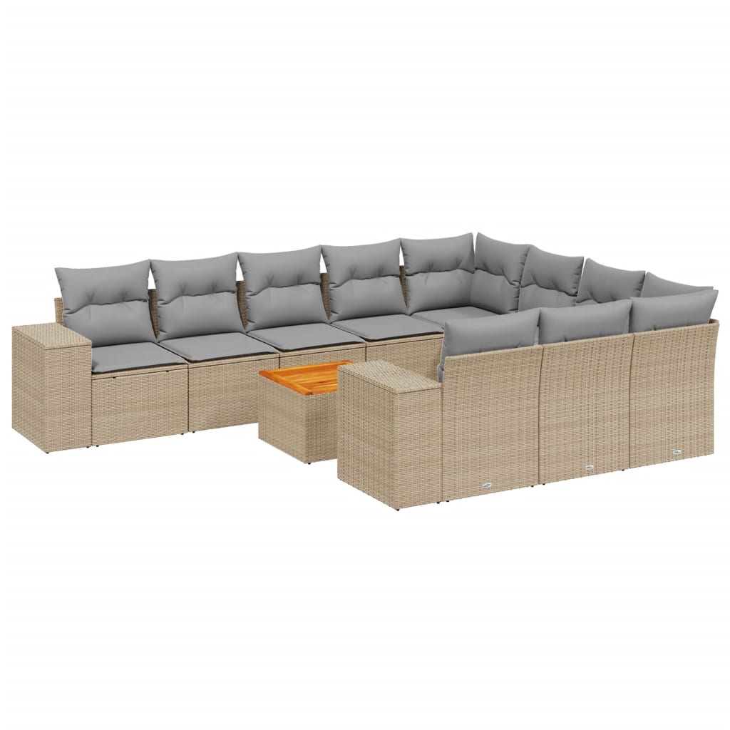 Sofa sett for hage 11 deler med puter polyrattan beige - beige og lysegrå, 6x midtre del + 2x hjørnedeler + bord, 1 - number 2.