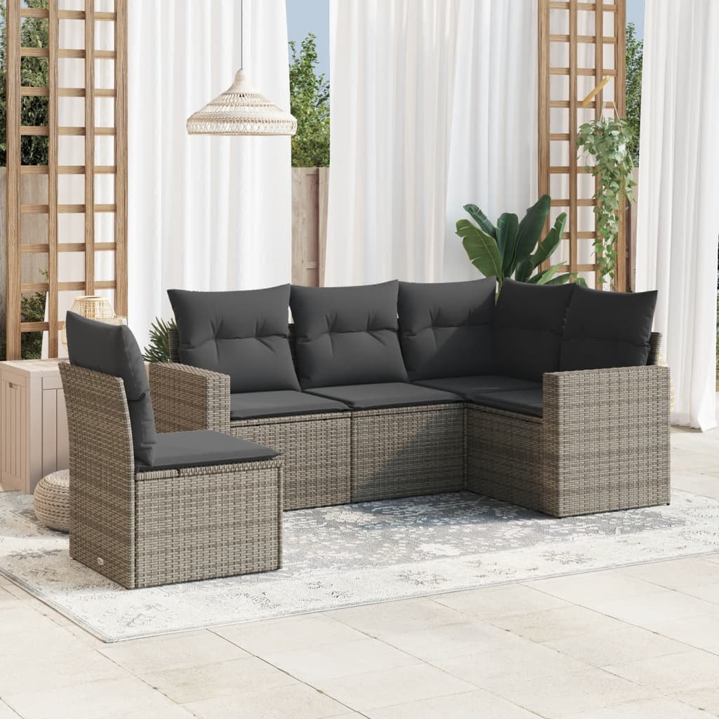 Sofasæt 5 dele med hynder polyrattan - grå, 1, uden bord-1 - number 1.