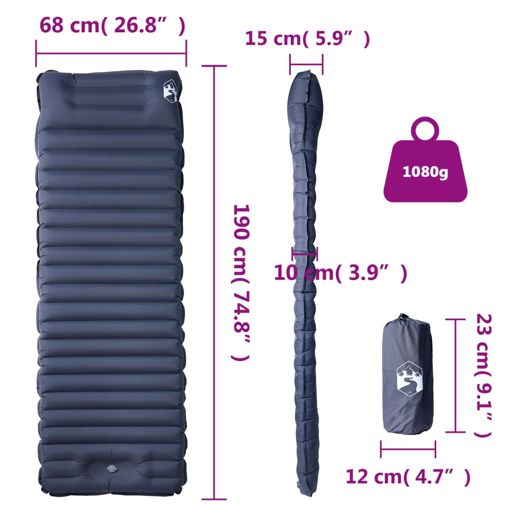 1-personers campingmadras med pude selvoppustelig - grå, 1 - number 6.