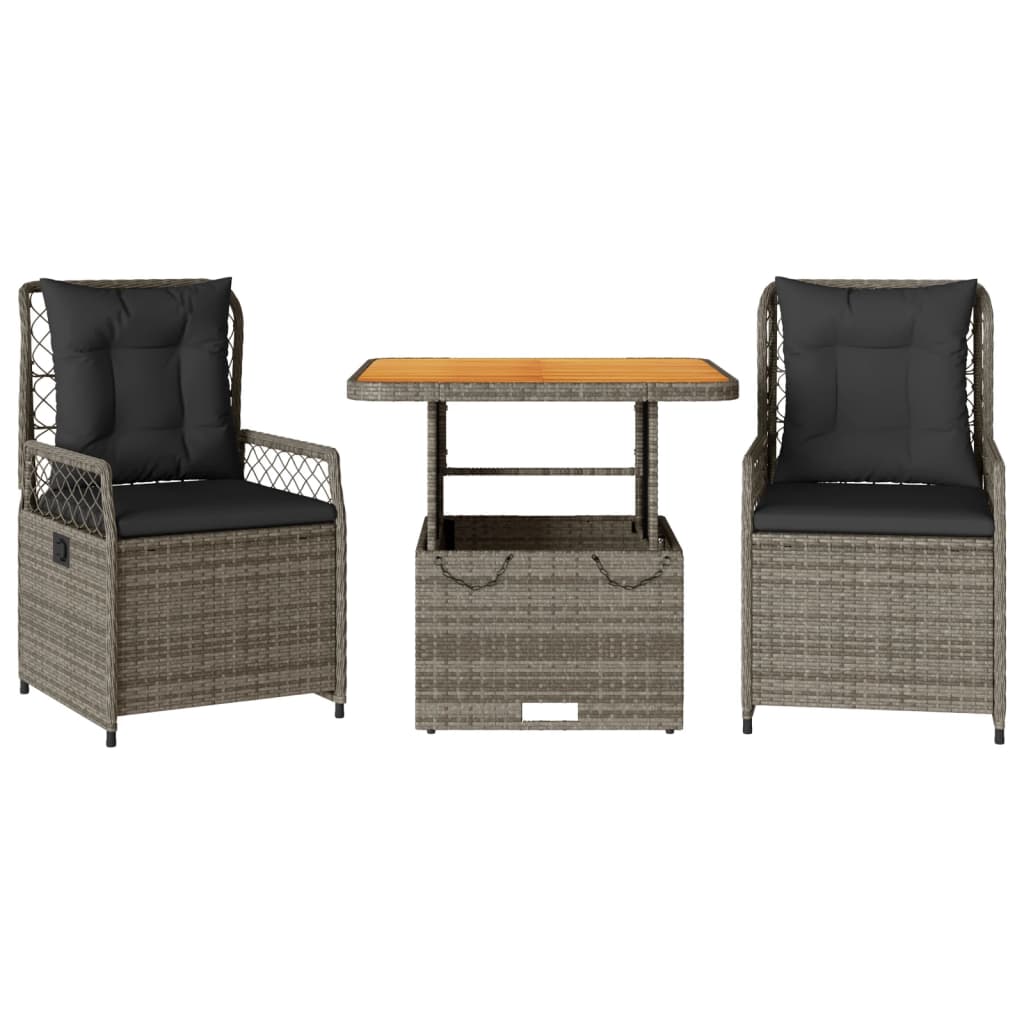 3-dijelni vrtni blagovaonski stol s jastucima, poliratan - sivi, duljina stola 80 cm, 2 - number 2.