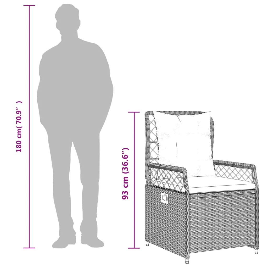 3-dijelni vrtni blagovaonski stol s jastucima, poliratan - sivi, duljina stola 80 cm, 2 - number 11.