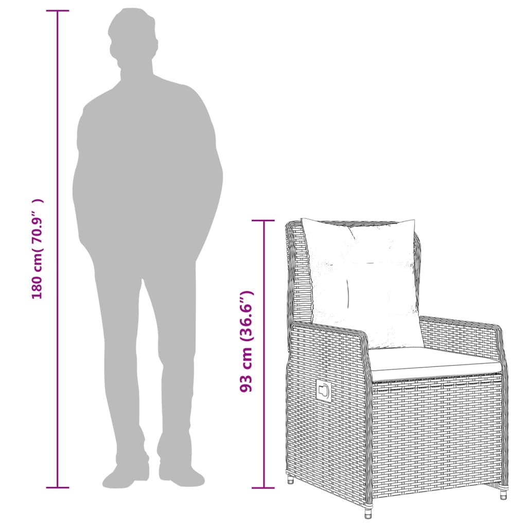 9dílná sada zahradního jídelního stolu s polštáři, polyratan - šedý, sklo, 8 - number 9.