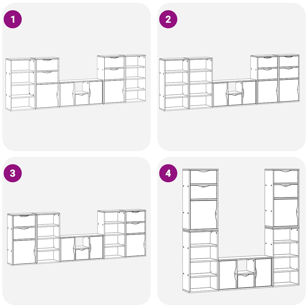 Tv -skap 5 stk med lagring odda solid furu - naturlig farget, 1, 9 hyller 5 skuffer - number 12.