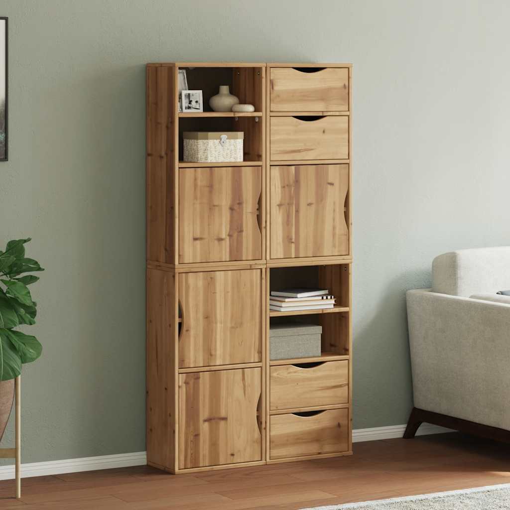 Sidekabinetter 4 stk odda 40x24x79 cm massivt fyrretræ - naturfarvet, 1, 4 shelves 4 drawers - number 1.