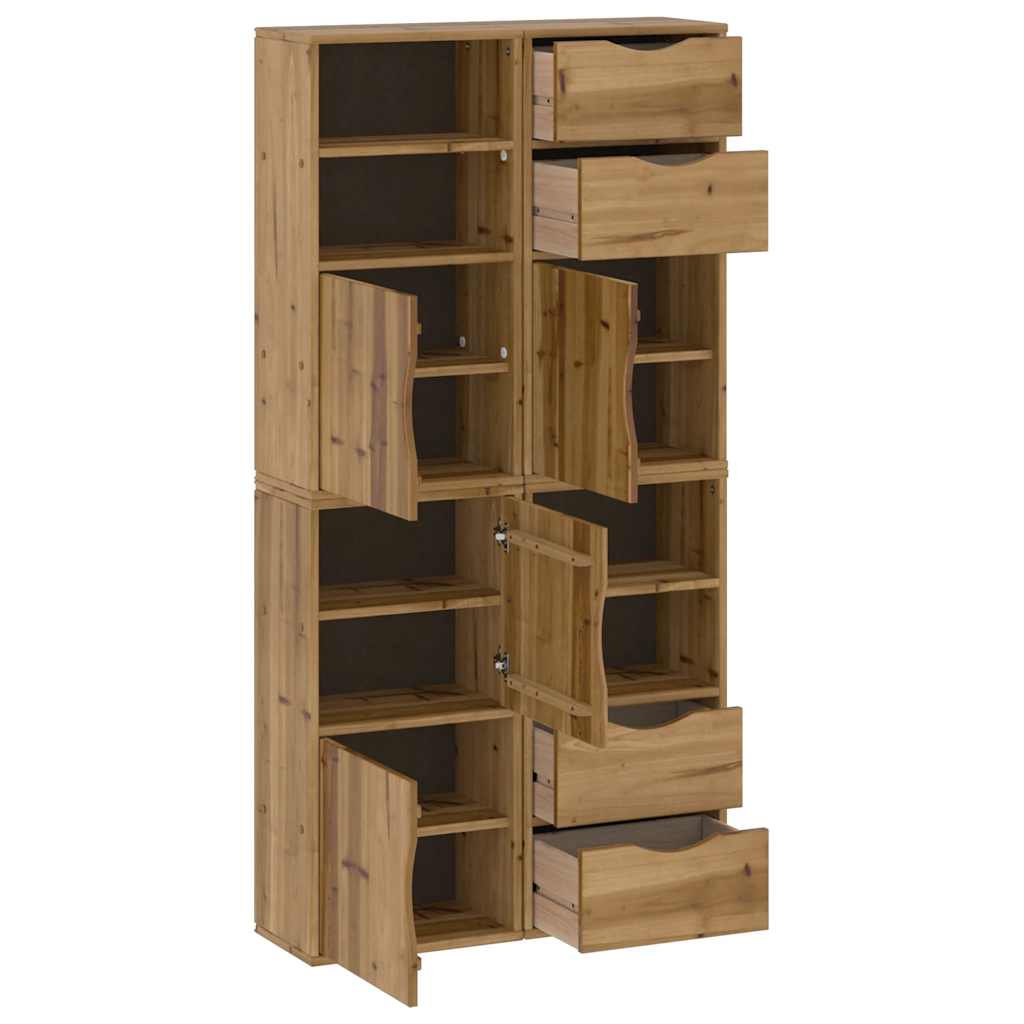 Sidekabinetter 4 stk odda 40x24x79 cm massivt fyrretræ - naturfarvet, 1, 4 shelves 4 drawers - number 5.
