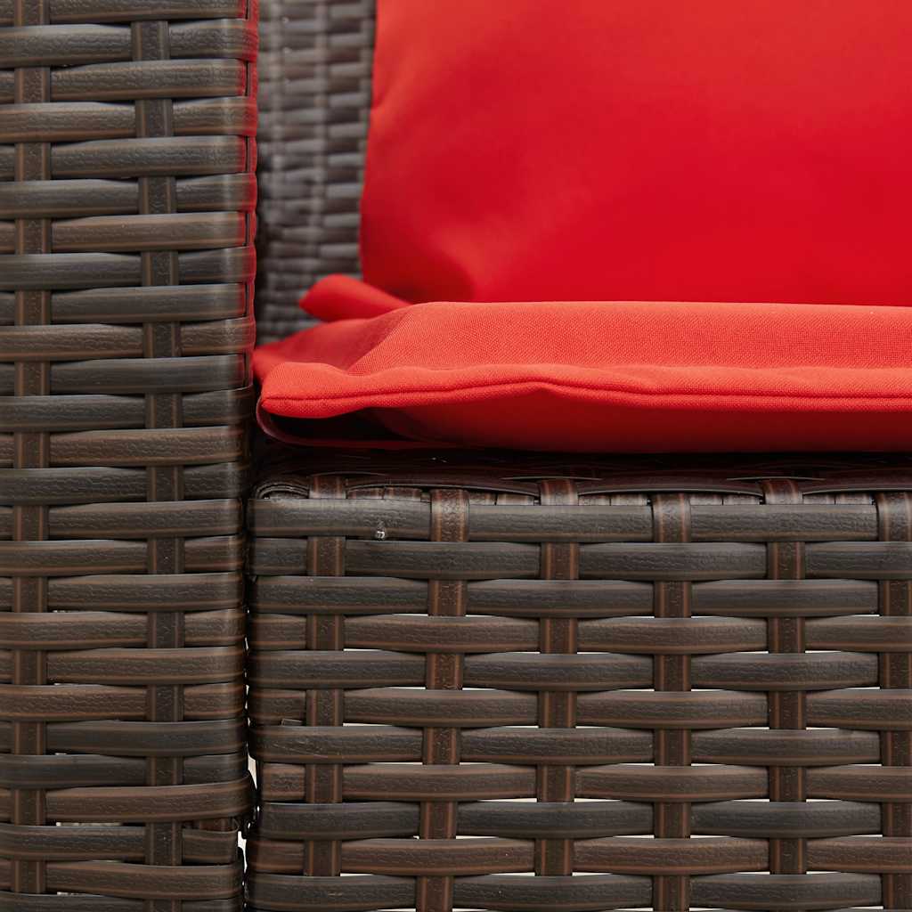Vrtna kauč s jastucima polirattan smeđa - 5 -seater + 2x kut + stol, brund i crvena, 9 - number 6.