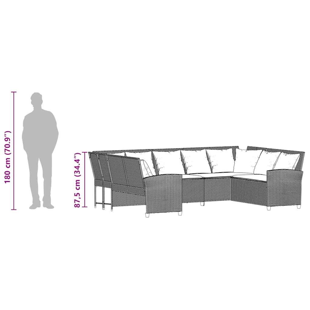 Vrtna kauč s jastucima polirattan smeđa - 5 -seater + 2x kut + stol, brund i crvena, 9 - number 11.